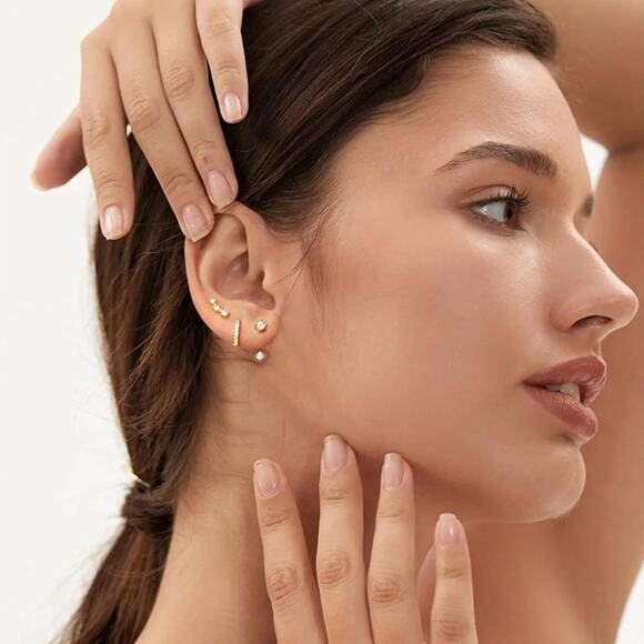 6 Pairs 14K Hypoallergenic Cartilage Earrings for Multiple Piercing Earrings Set - Picture 5 of 7